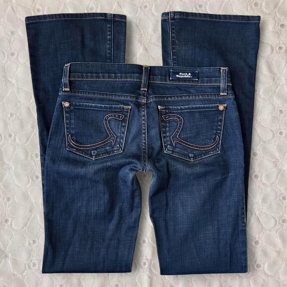 Rock & Republic low rise flare jeans in navy blue